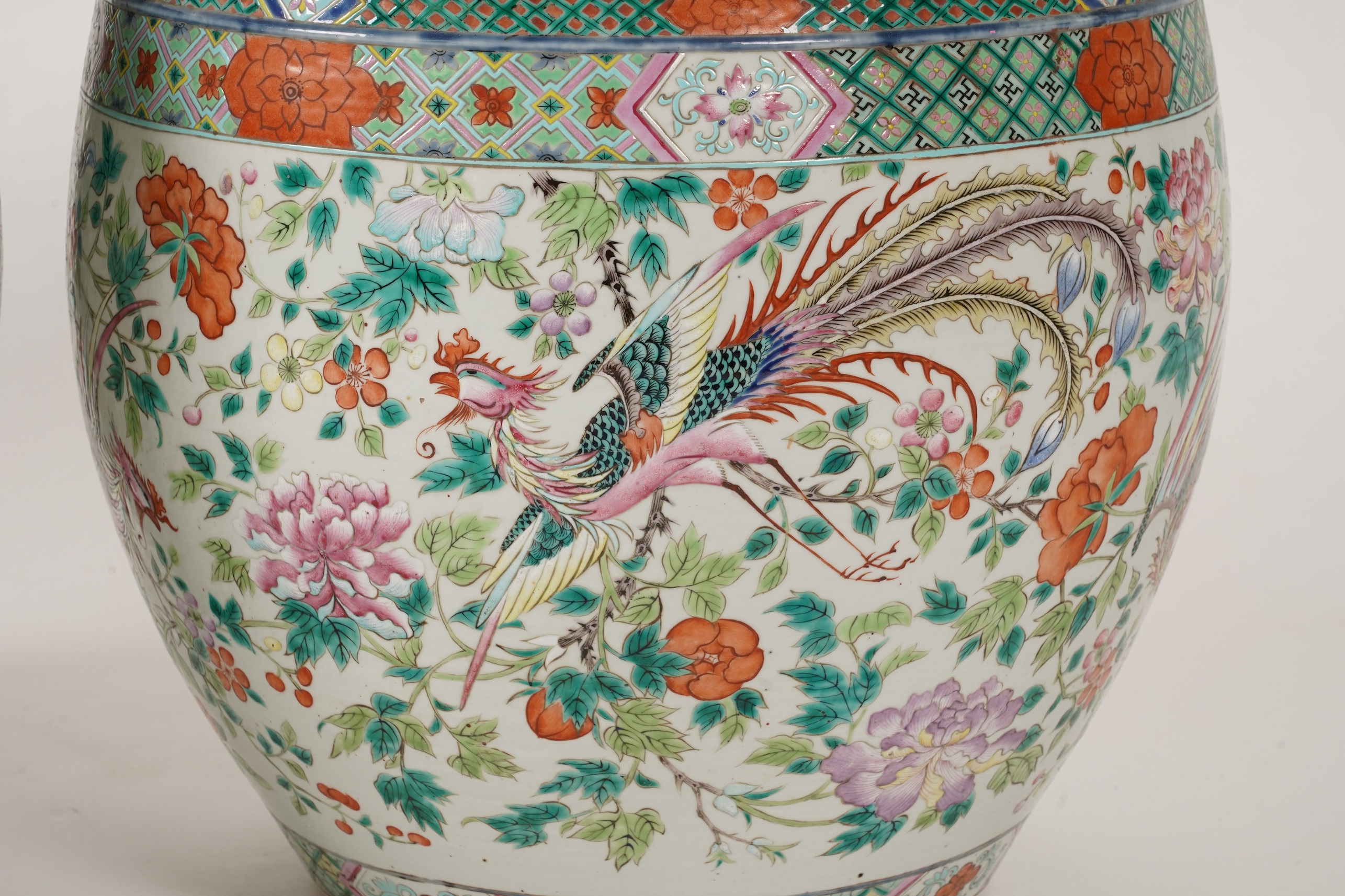 A good pair of large Chinese famille rose fish bowls, 19th century